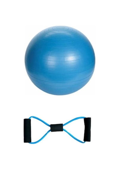55 Cm Fitilli Pilates Topu + Sünger Saplı Şeklinde Direnç Lastiği Seti