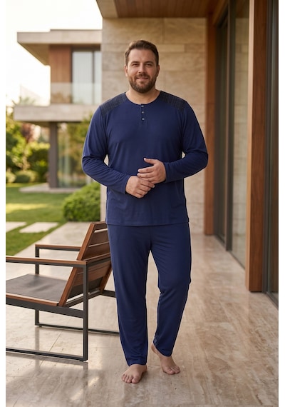 Seboteks İnterlok Kumaş Yakası Düğmeli Uzun Kollu Büyük Beden Erkek Pijama Takımı 8587 Lacivert Seboteks İnterlok Kumaş Yakası Düğmeli Uzun Kollu Büyük Beden Erkek Pijama Takımı 8587 Lacivert