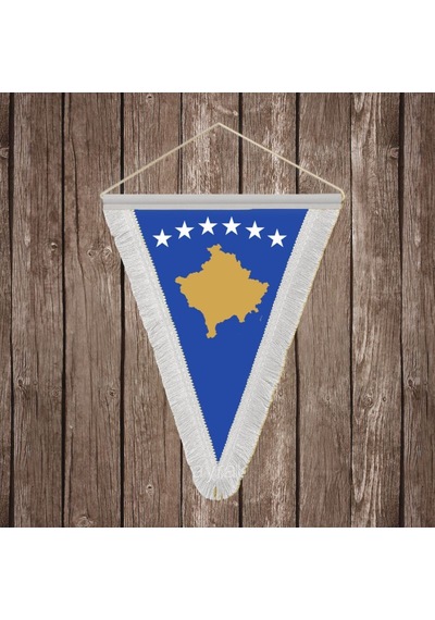Kosova Cumhuriyeti Beyaz Saçaklı Üçgen Flama Bayrak Hatıra Flama Diğer
