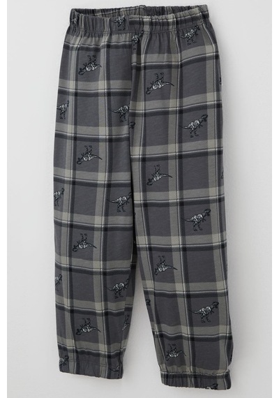 Breeze Erkek Bebek Pijama Takımı Dinozor Krallığı Ekose Desenli 9 Ay-3 Yaş, Gri Gri