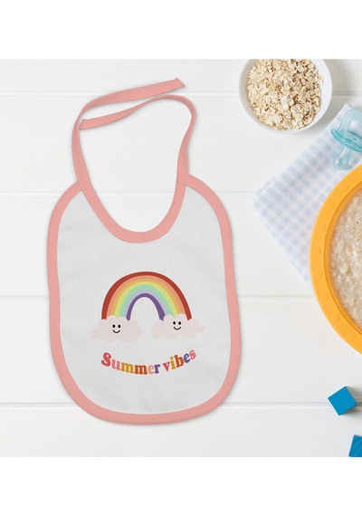 Bk Kids Summer Vibes Tasarımlı Pembe Bebek Mama Önlüğü-2 Pembe