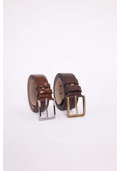 Tudors Erkek 2'li Set 3,5 Cm Klasik 4 Cm Spor Kahverengi Kemer-34502 Kahverengi