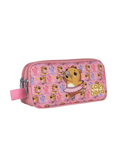 Capybara İki Bölmeli Balerin Capybara Desenli Pembe Kız Çocuk Kalem Çantası - 5217