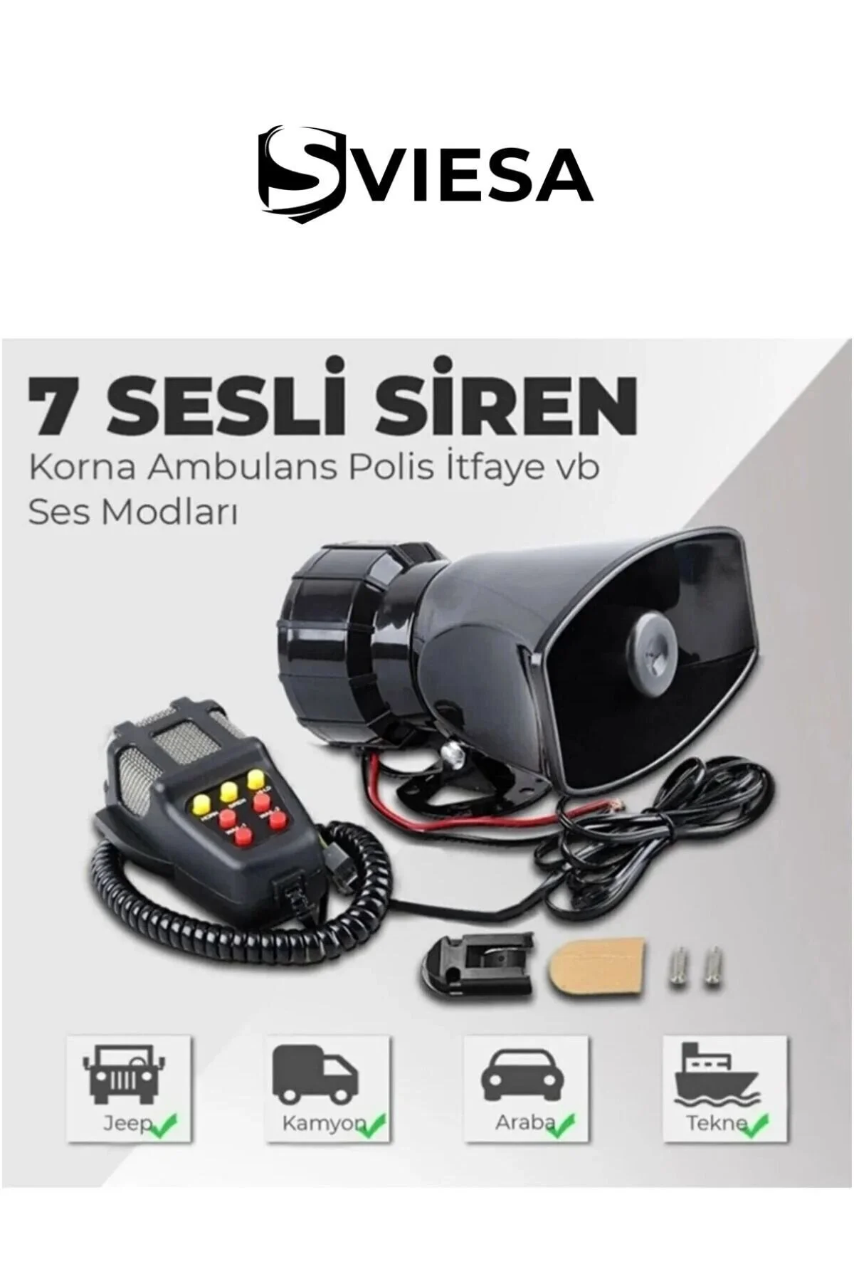 Her Araca Uyumlu Universal 7 Sesli Konuşmalı Mikrofonlu Megafonlu Siren