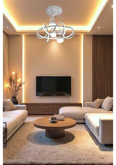 Ey Shop 3 Lü Toplu Çember 3 Renk Beyaz&sarı&günışığı Led Avize Krom