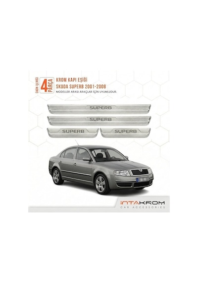 Skoda Superb 2001-2008 Uyumlu Satine Krom Kapı Koruma Eşiği 4 Par