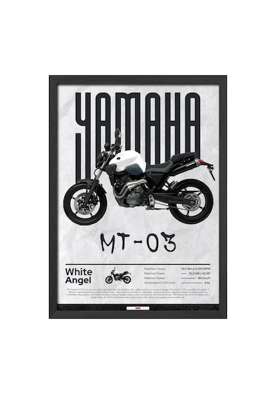 Mt-03 Siyah Ahşap Çerçeveli Poster, Dekoratif Motosiklet Duvar Tablosu