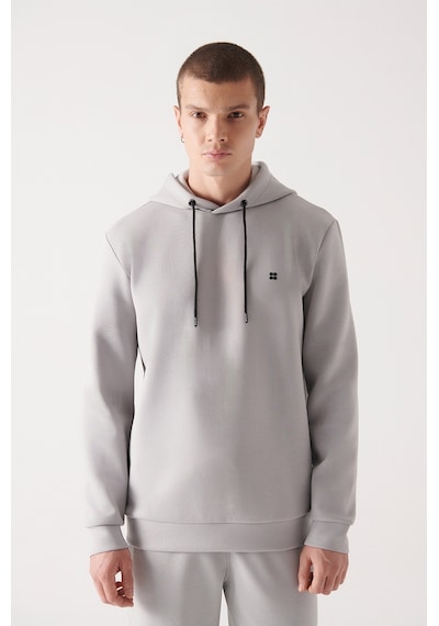 Avva Erkek Gri Sweatshirt Kapüşonlu Esnek Yumuşak Doku İnterlok Kumaş Standart Fit Normal Kesim B001101 Gri