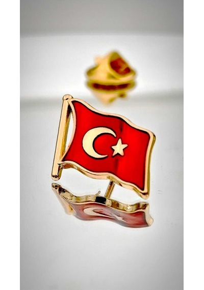 Yörük Tasarım 10 Adet Türk Bayrağı Altın Kaplama Yaka Rozeti 3d 3 Boyutlu Dalgalı Altın
