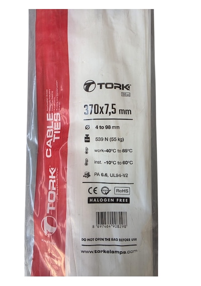 Tork 370x7,5 Mm Plastik Kablo Bağı Beyaz 100 Adet