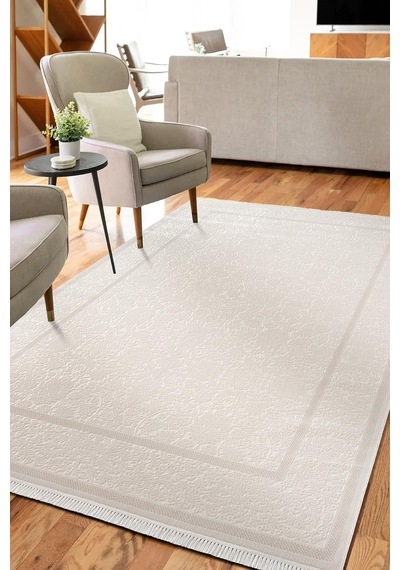 Etro Et002w Krem Klasik Modern Çerçeveli Desen Parlak Ağır Yüksek Sıklıkta Salon Halısı İpek Serisi-734 Krem