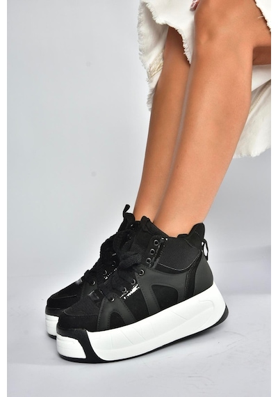 Fox Shoes V973019102 Siyah/beyaz Süet Kalın Tabanlı Kadın Spor Ayakkabı Sneakers Siyah - Beyaz