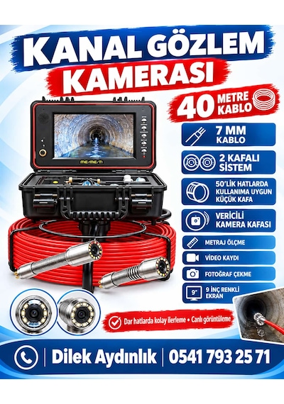 40 Metre 7 Mm 2 Kafa Vericili + Vericisiz Kanal Gözlem Kamerası