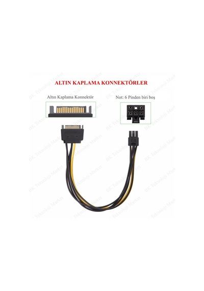 Sata 15-Pin To 6-Pin Pci Express Ekran Kartı Çevirici Güç Kablosu