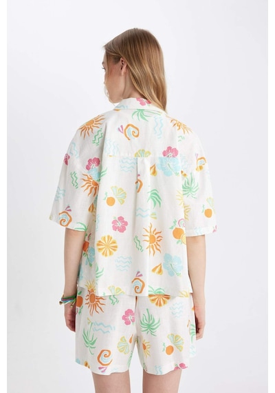DeFacto Coool Oversize Geniş Kalıp Desenli Pijama Yaka Kısa Kollu Gömlek D5117AX24HSWT34 DeFacto Coool Oversize Geniş Kalıp Desenli Pijama Yaka Kısa Kollu Gömlek D5117AX24HSWT34