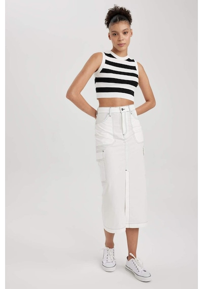 Defacto Coool Kargo Fit Poplin Midi %100 Pamuk Etek A8605AX23SMWT32 Beyaz