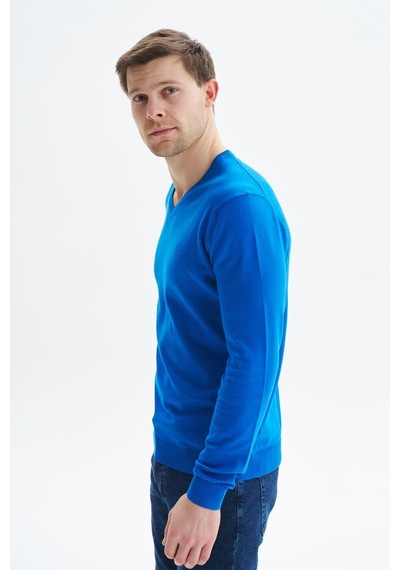 AR-MA Arma Erkek Slim Fit Basic V Yaka Triko Kazak K9kro0852 Saks Mavisi