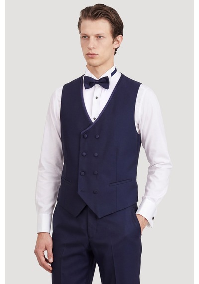 Ac&Co / Altınyıldız Classics Erkek Lacivert Slim Fit Dar Kesim Mono Yaka Desenli Yelekli Smokin Takım Lacivert