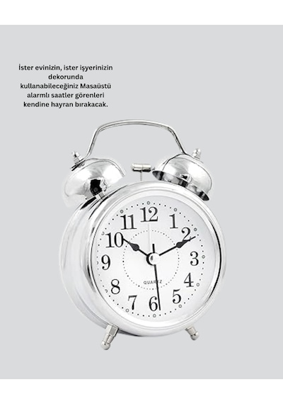 Dekoratif Gümüş Işıklı Alarmlı Masa Saati Sessiz Mekanizma