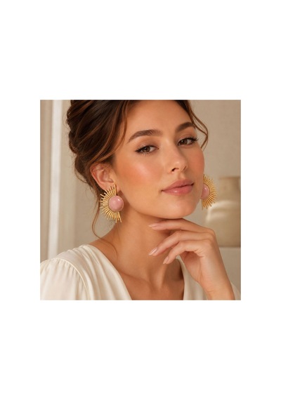 Pembe Taşlı Gold Güneş Model Kadın Küpe Pembe - 886705353 Pembe - 886705353 Pembe