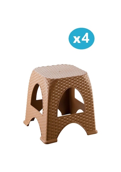 Omnipazar Sy-4667 Plastik Hasır Tabure Küçük Boy 4'lü Set Kahverengi