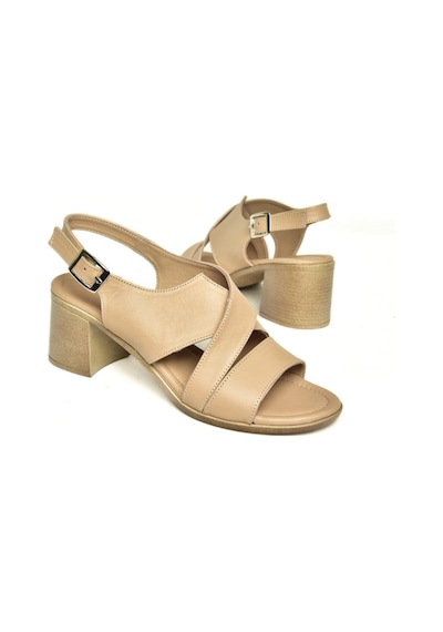 Fox Shoes P555451903 Bej Hakiki Deri Kalın Topuklu Kadın Sandalet Bej-hakiki Deri Bej