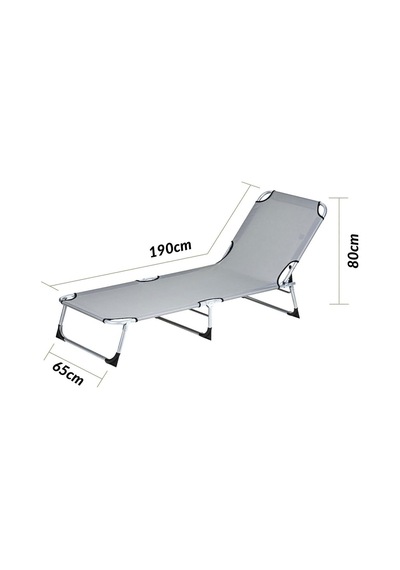 Bysay Large Katlanır Şezlong, Metal İskelet, Kumaş, 65x191x27 Cm, Gri, Plaj Deniz Kamp Bahçe Kullanımı İçin Diğer