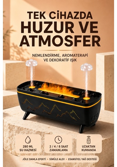 Jöle Yağmur Efektli Hava Nemlendirici 280 Ml Aromaterapi Difüzörü Alev Efektli - Lisinya Beyaz