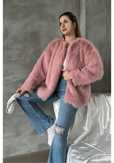 Verymoda Suni Kürk Ceket F1608 Pudra