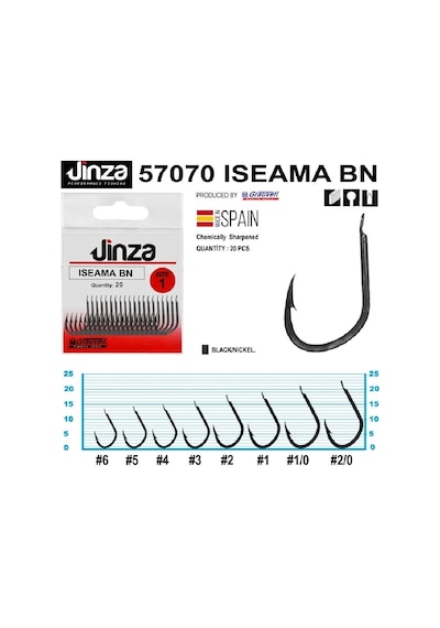 Jinza 57070 İseama Bn Siyah Olta İğnesi20 Li Paket No:1 - Standart