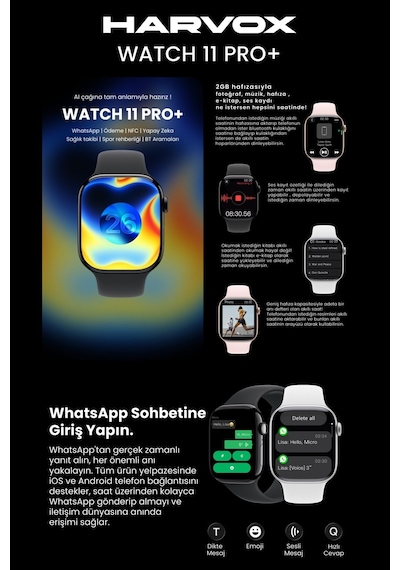 Harvox Watch 11 Pro+ Akıllı Saat Apple İphone Ve Android Tüm Telefonlara Uyumlu 46mm Siyah