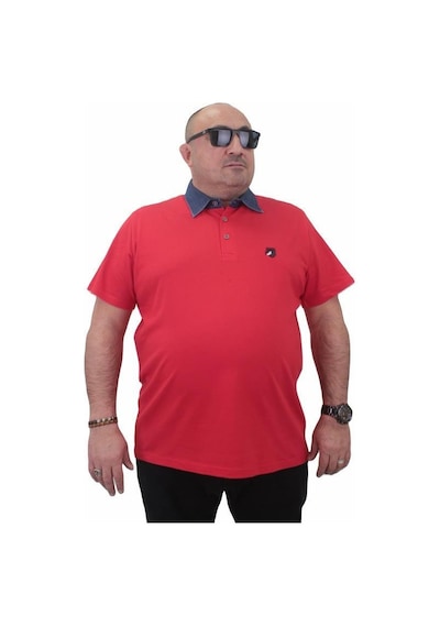 Starbattal Büyük Beden Polo Kot Yaka Tişört 23420 Kırmızı-Kırmızı