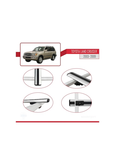 Toyota Land Cruiser 2003-2009 Arası İle Uyumlu Basic Model Ara Atkı Tavan Barı Gri 3 Adet