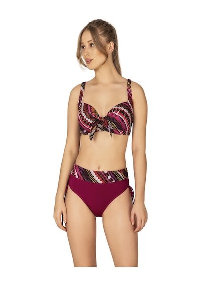 Endeep Kadın Büyük Beden Balenli Destekli Bordo Desenli Bikini Takımı-bordo Desenli Bordo
