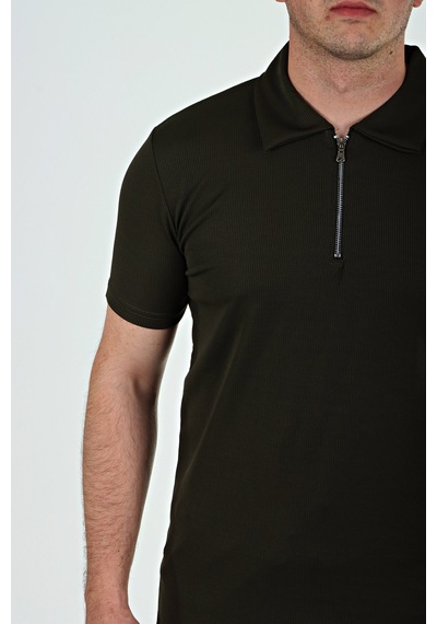 Eg38 Yarım Fermuar Polo Yaka Tşört Haki