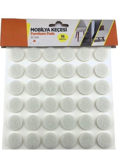 Tek-iş Yapışkanlı Sandalye Koltuk Mobilya Ayak Keçesi Yuvarlak 22 Mm 36 Adet Beyaz