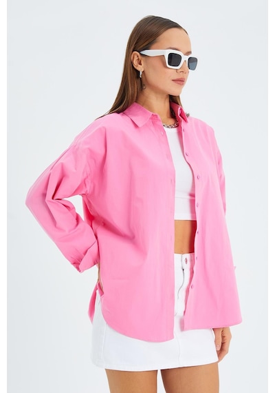 Mixray 4618 Kadın Arkası Robalı Basic Gömlek Pembe