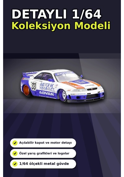 Özel Boya Kaplamalı 1/64 Ölçek Nissan Skyline Gt-r R33 Diecast Model Araba Bx-313372