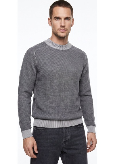 Fabrika Gri Erkek Bisiklet Yaka Slim Fit Fitilli Kazak F6wm-kzk 2027 Gri Melanj
