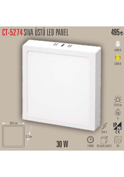Ct-5274sıva Üstü Led Panel 1 Adet - 30 W Gün Işığı