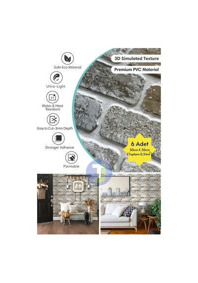 Technojet 30x30cm 3d Kendinden Yapışkanlı Duvar Kağıdı Kaplama Dekorasyon Mutfak 6lı Paket 0,54m2