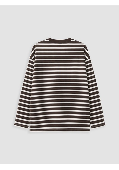 Lcw Modest Ekru Çizgili Oversize Kadın Sweatshirt Tunik