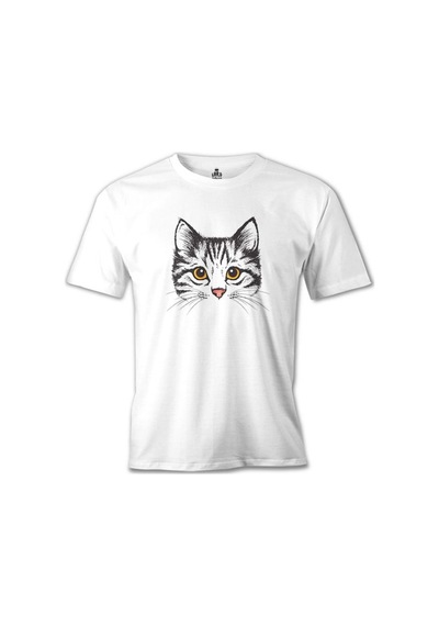 Kedi - Yüz Beyaz Erkek Tshirt