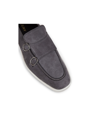 Deery Hakiki Süet Gri Çift Tokalı Erkek Loafer Ayakkabı - 01966mgrıc01 Gri