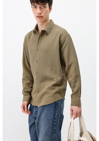 Vamos Müslin Kumaş Oversize Gömlek Haki