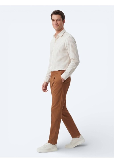 Kip Safran Çizgili Regular Fit Dokuma Casual Gömlek Sarı