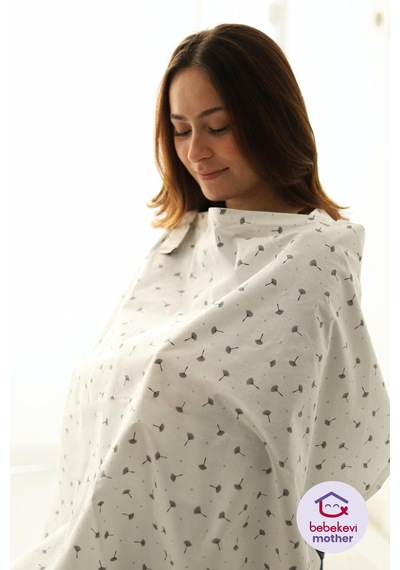 %100 Pamuk Eoko-tex Sertifikalı Poplin Emzirme Önlüğü Gri Desenli Emzirme Önlüğü