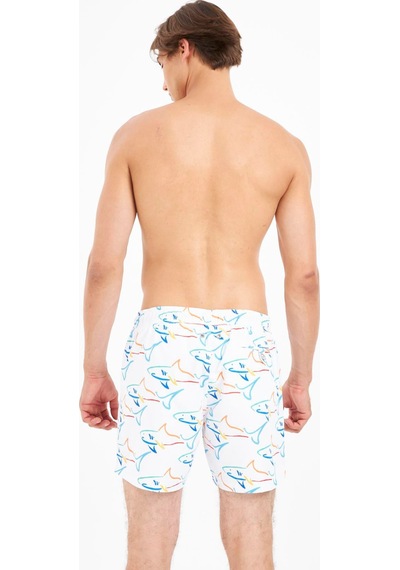 John Frank Requin Desenli Hızlı Kuruyan Mayo Short Erkek Mayo Short Jfsssw96 Beyaz-mavi