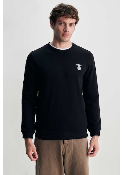 Ucla Valley Siyah Bisiklet Yaka Baskılı Standard Fit Erkek Sweatshirt Siyah