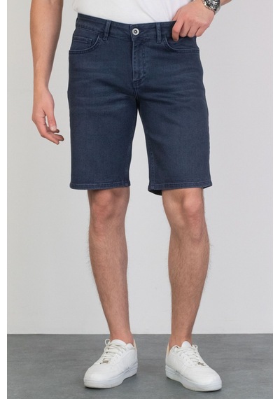 HLT Jeans Erkek Lacivert Taşlamalı Rahat Kesim Likralı Jean Kot Şort Hlthe001957